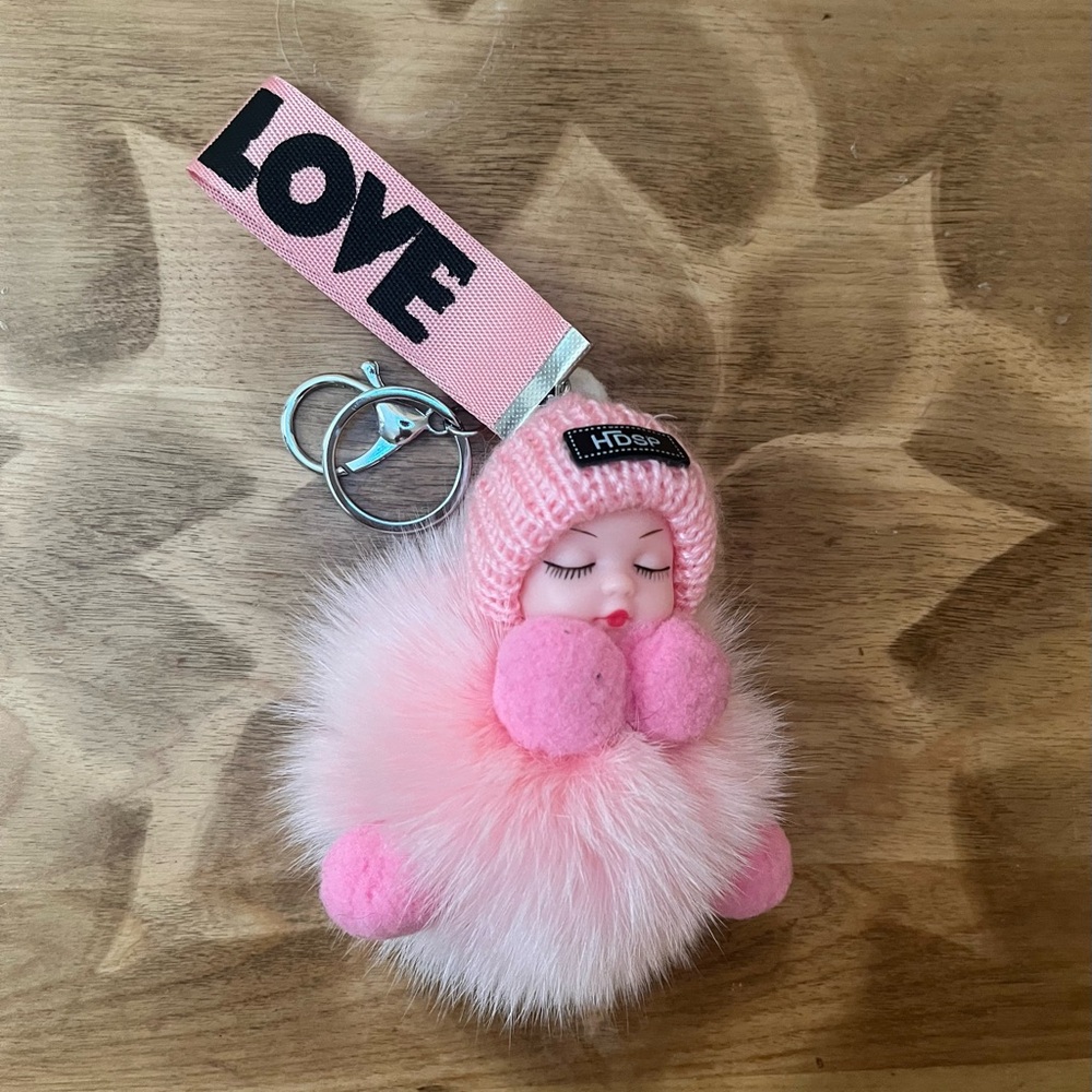 Pink Fluffy Keychain Toy